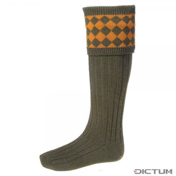Pánské lovecké ponožky House of Cheviot CHESSBOARD, hnědé, velikost M (42 - 44)