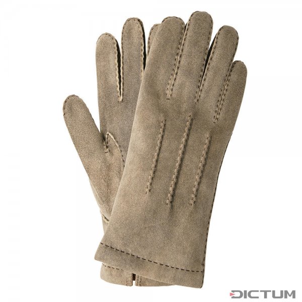 LECCE Men’s Gloves, Goat Suede, Cashmere Lining, Sand, Size 8