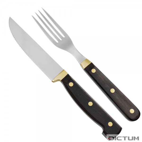 Rustic Cutlery Set, Ebony, with Farmhouse-style Table Knife with Serrated Edge