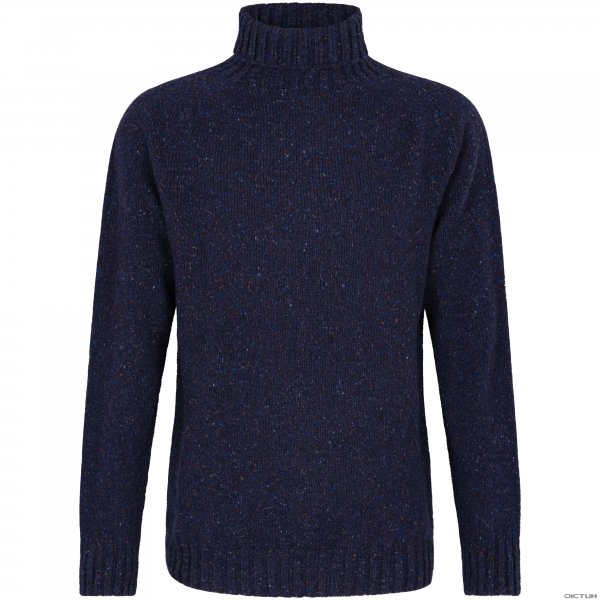 Men’s Turtleneck Donegal Sweater, Dark Blue, Size XL