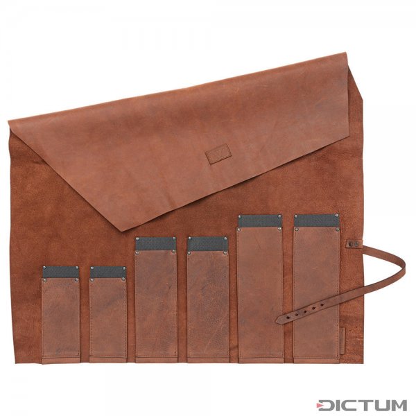 Deluxe Knife Roll, Horse Leather with Kevlar Reinforcement, 6 Pockets, Cognac