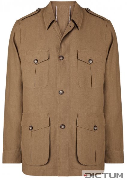 Safari Men's Jacket, Irish Linen, Khaki, Size 48