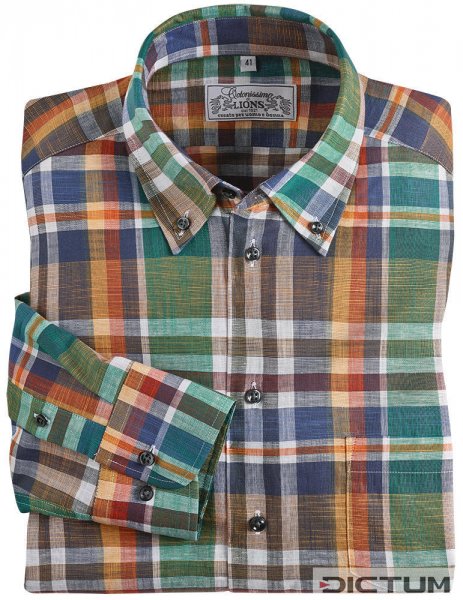 Men's Shirt, Chequered, Blue/Green/Orange, Size 41