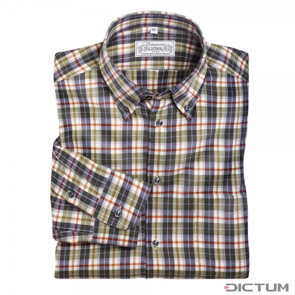 Men's Shirt, Herringbone, Chequered, Green/Red Brown, Size 44