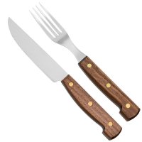 Rustic Cutlery Set, Acacia, with Farmhouse-style Table Knife with Serrated Edge