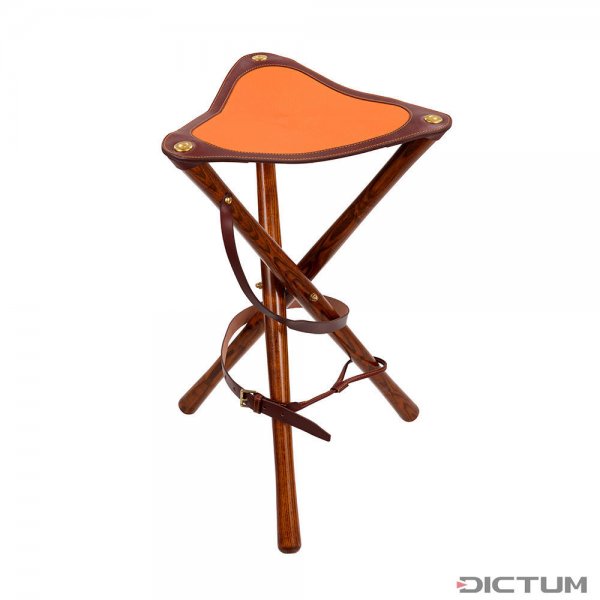 Alexandre Mareuil Hunting Chair, Leather/Wood, Orange, 80 cm