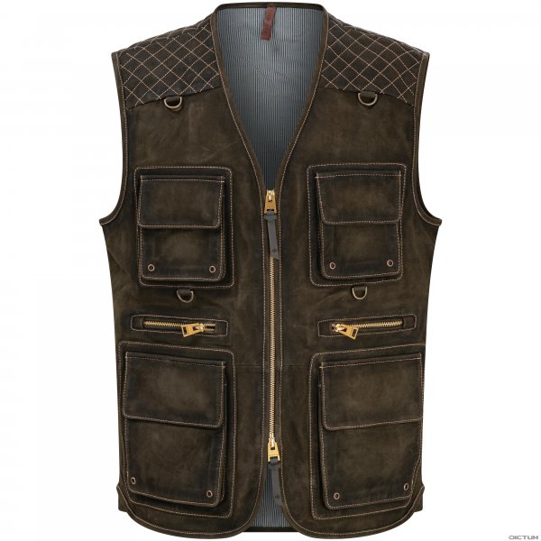 »Pecheur« Men's Functional Leather Vest, Military Green, Size 50