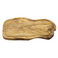 Tabla de cortar madera de olivo rústica con ranura para líquidos