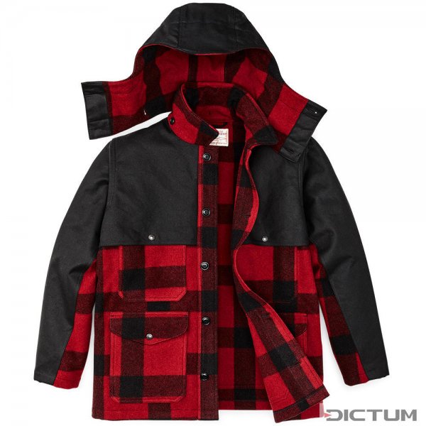 Filson Mackinaw Wool Double Coat, Red Black Classic Plaid, Size M