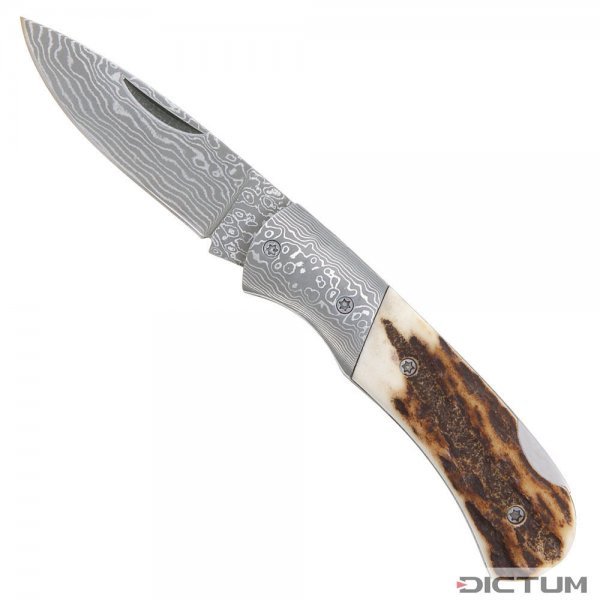 Cuchillo plegable Suminagashi, cuerno de ciervo, Drop Point
