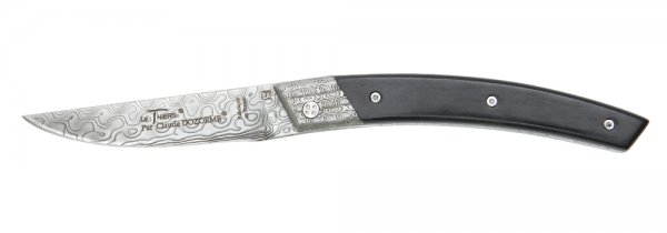 Le Thiers RLT Folding Knife Damascus, Ebony Wood