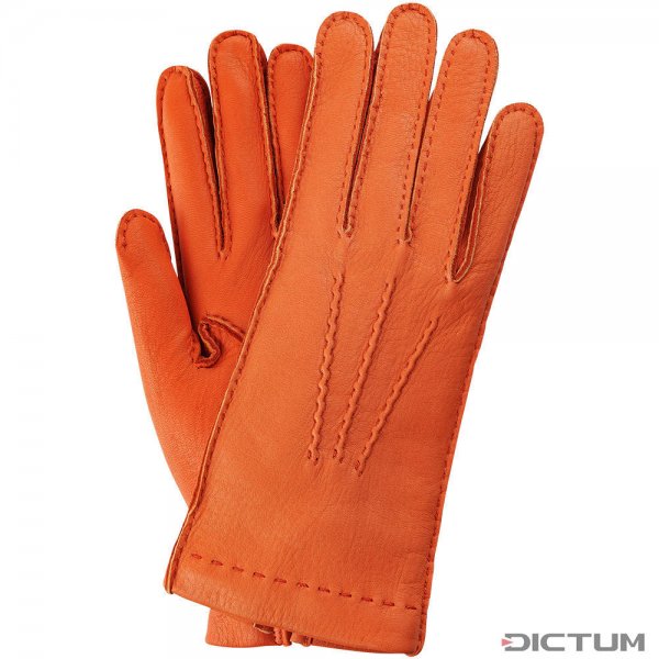»Villach« Ladies Gloves, Deerskin, Orange, Size 7.5