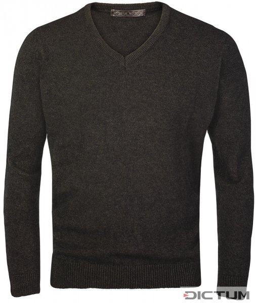 Possum Merino Men’s V-neck Sweater, Dark Brown Melange, Size L