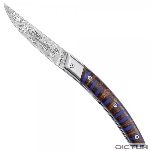 Coltello a serramanico Le Thiers RLT, Damasco, banksia, blu