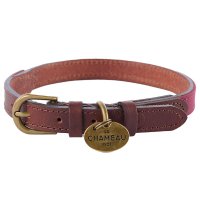 Le Chameau Dog Collar, Leather/Canvas, Rouge, Size S