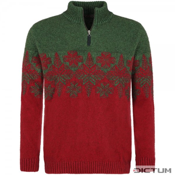 Men's Sweater, Stand-up Collar, Merino-Possum, Red/Green, Size L