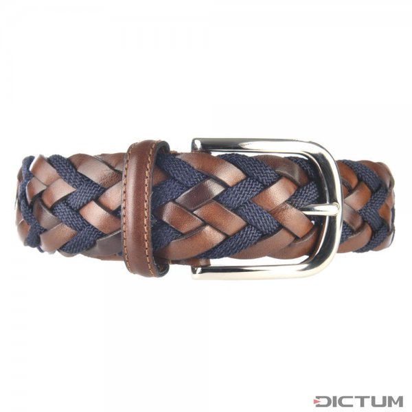 Athison Leather & Rayon Belt, Brown/Blue, XS-S