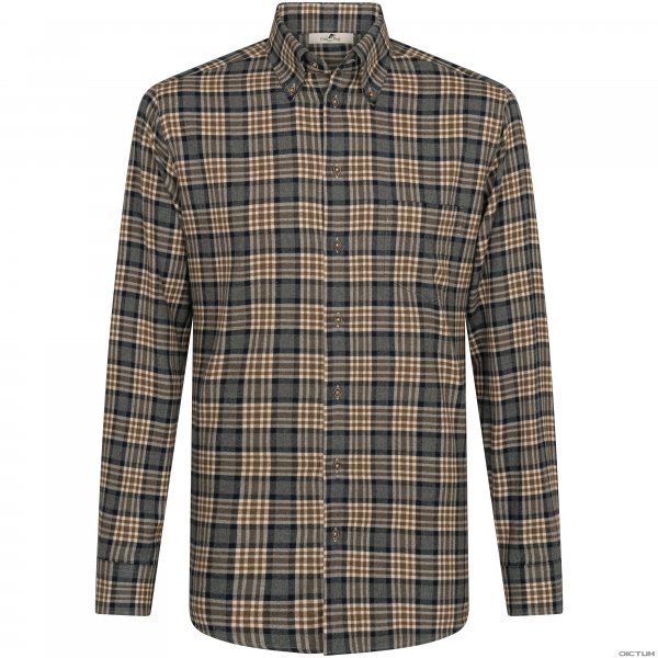 Men’s Shirt, Cotton, Chequered, Green/Beige/Grey, Size 45