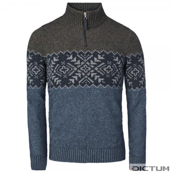 Men’s Sweater, Stand-up Collar, Merino-Possum, Brown Blue, Size XXL