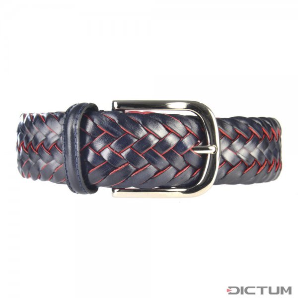 Athison Braided Leather Belt, Navy/Red, XS-S
