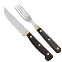 Rustic Cutlery Set, Ebony, with Farmhouse-style Table Knife with Serrated Edge