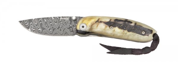 Cuchillo plegable Lionsteel Mini »Damasco«, cuerno de carnero