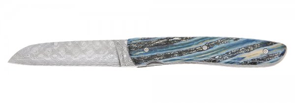 Nóż składany Perceval L08 ze stali damasceńskiej, trzonowiec mamuta