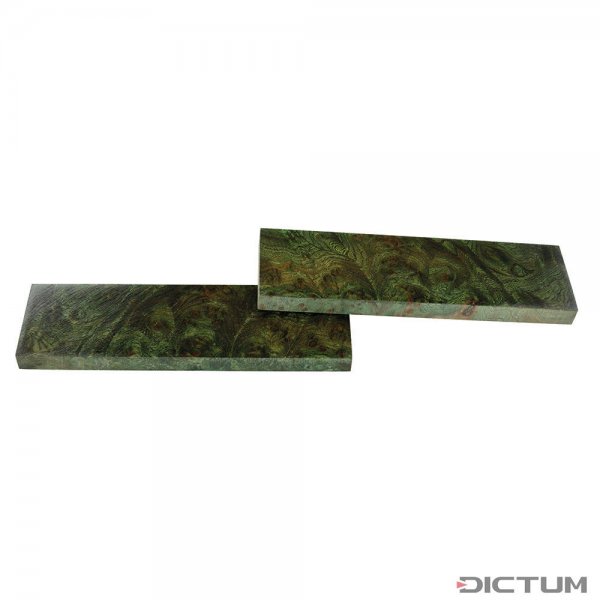 Olmo veteado verde, estabilizado, mangos de cuchillos, 140 x 43 x 10 mm