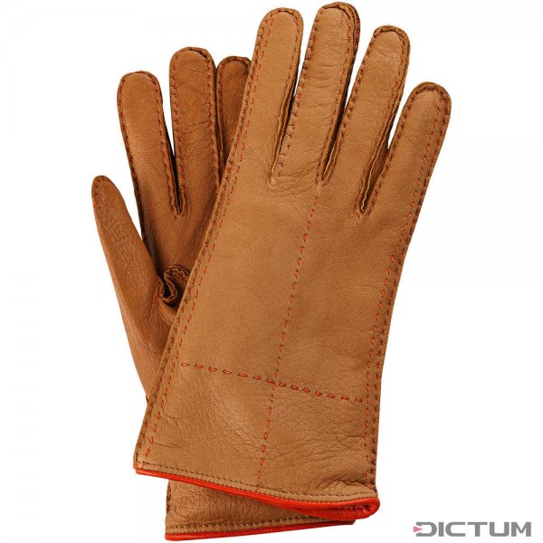 Damen Handschuhe TRAUN, Hirschleder, natur/orange, Größe 6,5