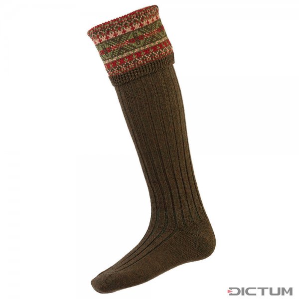 Pánské lovecké ponožky House of Cheviot FAIRISLE, hnědé, velikost L (45 - 48)