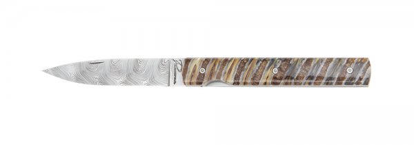 Nóż składany Le Francais ze stali damasceńskiej, trzonowiec mamuta