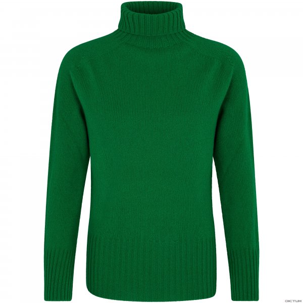 Suéter de cuello alto de lana de cordero para mujer, verde, talla L