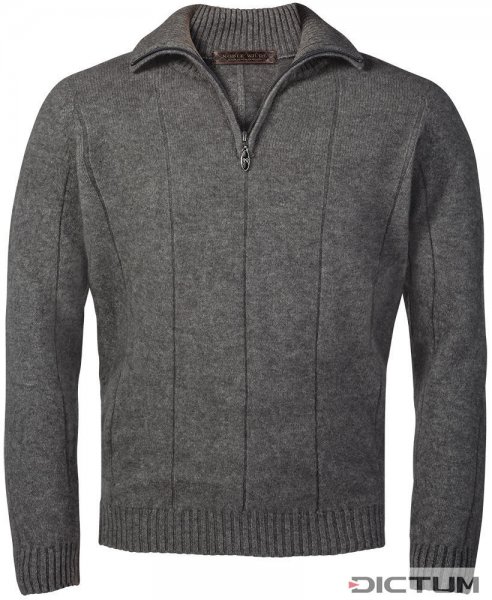 Men’s Zip Sweater, Possum Merino, Grey Melange, Size L