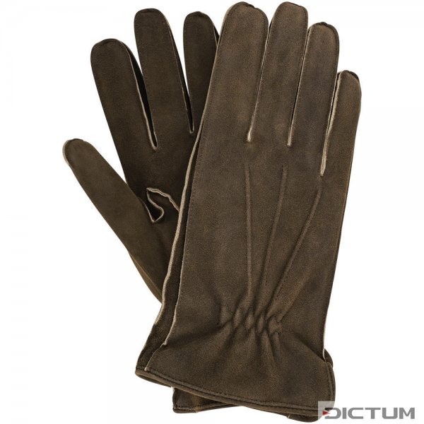 »Reno« Men’s Gloves, Goat Suede, Cashmere Lining, Walnut, Size 9