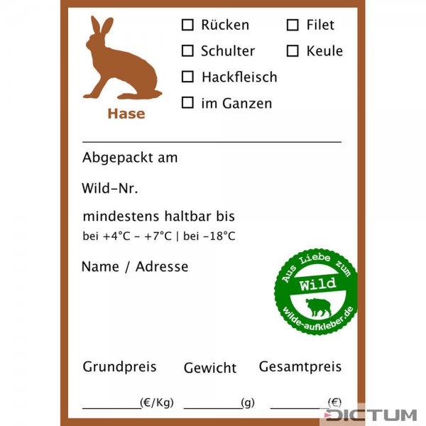 Etichette di caccia per sacchetti sottovuoto, lepre