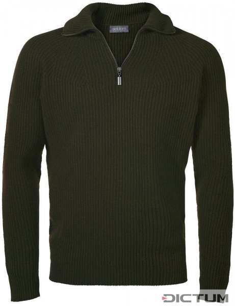Seldom Men’s Half-zip Sweater, Half Cardigan Stitch, Olive, Size S