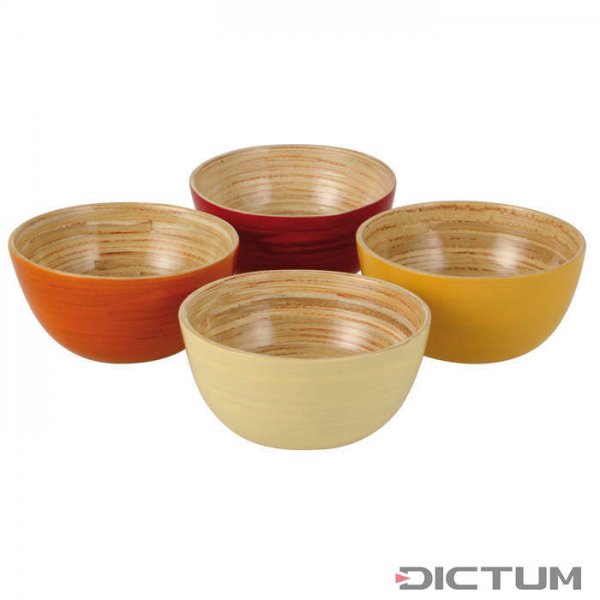 竹制碗组，红、橙、黄、乳白色。