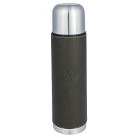 BEIER Insulated Bottle with Leather Trim, 700 ml, Olive, Roebuck Motif