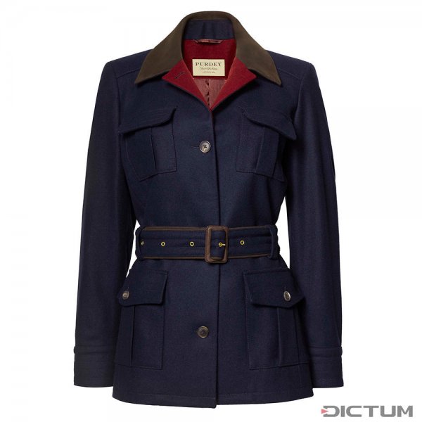 Purdey Ladies Belted Loden Wool Jacket, Navy, Size 36