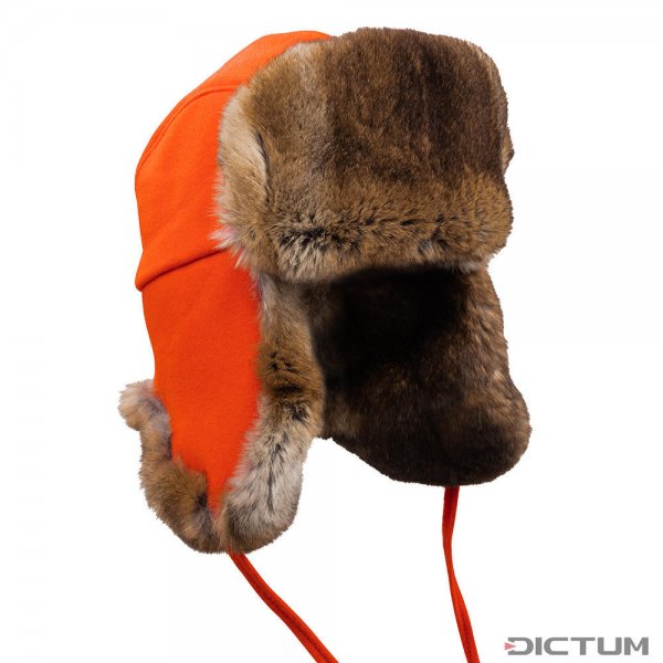 Habsburg Hunting Cap, with Velvet Rabbit Fur, Orange, Size XL