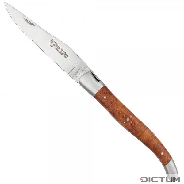 Coltello a serramanico Laguiole con doppia piastra, radica Amboina