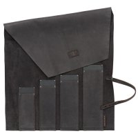 Messer-Rolltasche Deluxe, Rindsleder mit Kevlarschutz, 4 Fächer, schwarz