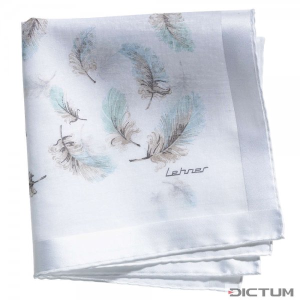 Handkerchief with Feather Motif, Cotton, White