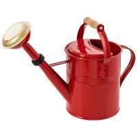 Regadera redonda con mango de madera, 5 l, roja