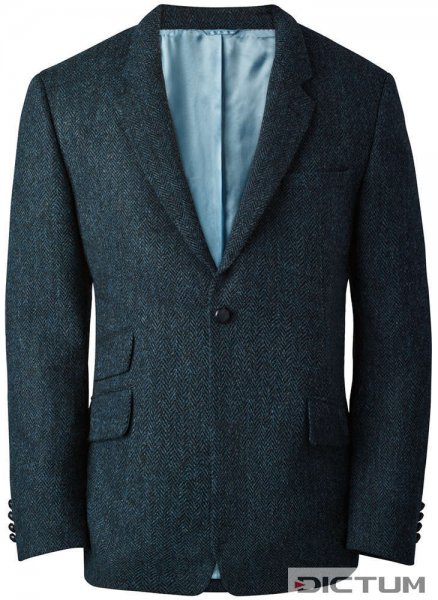Men's Sports Jacket, Harris Tweed, Herringbone, Blue/Black, Size 50