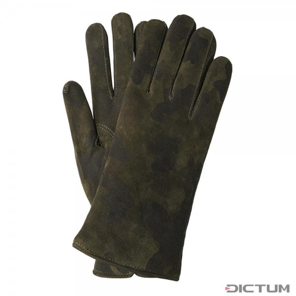 Dámské rukavice TERNI, kozí semiš, kašmírová podšívka, tmavě zelené, velikost 6,
