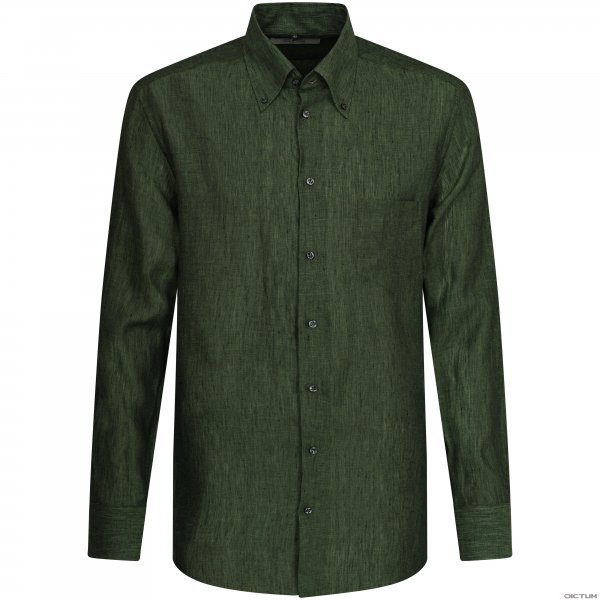 Men's Shirt, Linen, Dark Green, Size 44
