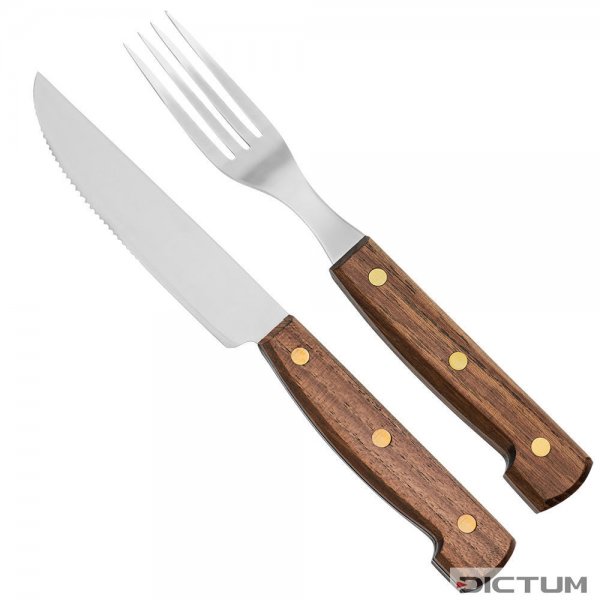 Rustic Cutlery Set, Acacia, with Farmhouse-style Table Knife with Serrated Edge