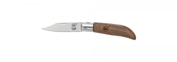 Cuchillo plegable MAIN »Mini Line«, nogal, punta de clip, con funda de cuero