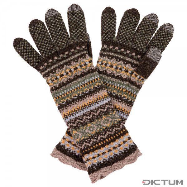 Eribé »Alpine« Gloves, Fair Isle Pattern, Dark Brown/Olive